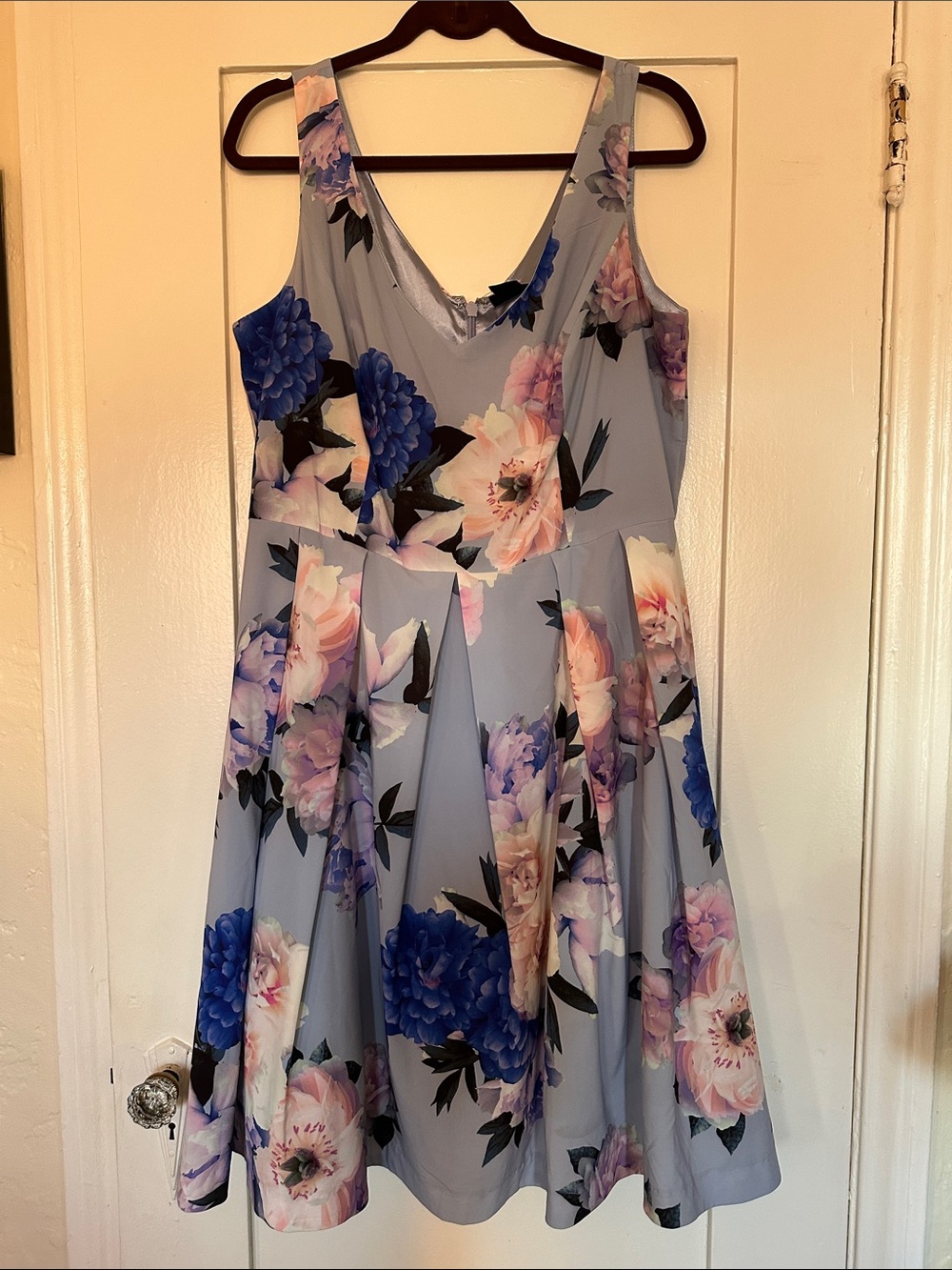 City Chic Light Blue Floral Fit-and-Flare Wedding Guest Dress Women’s S/16